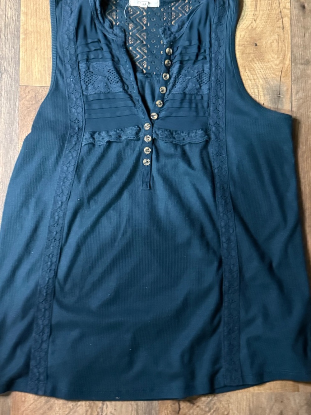 Maurices Dark Teal Lace-Trim Button Front Tank